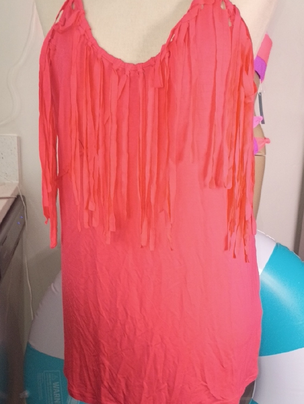 Fringed Coral Tank Short Dress Or Top